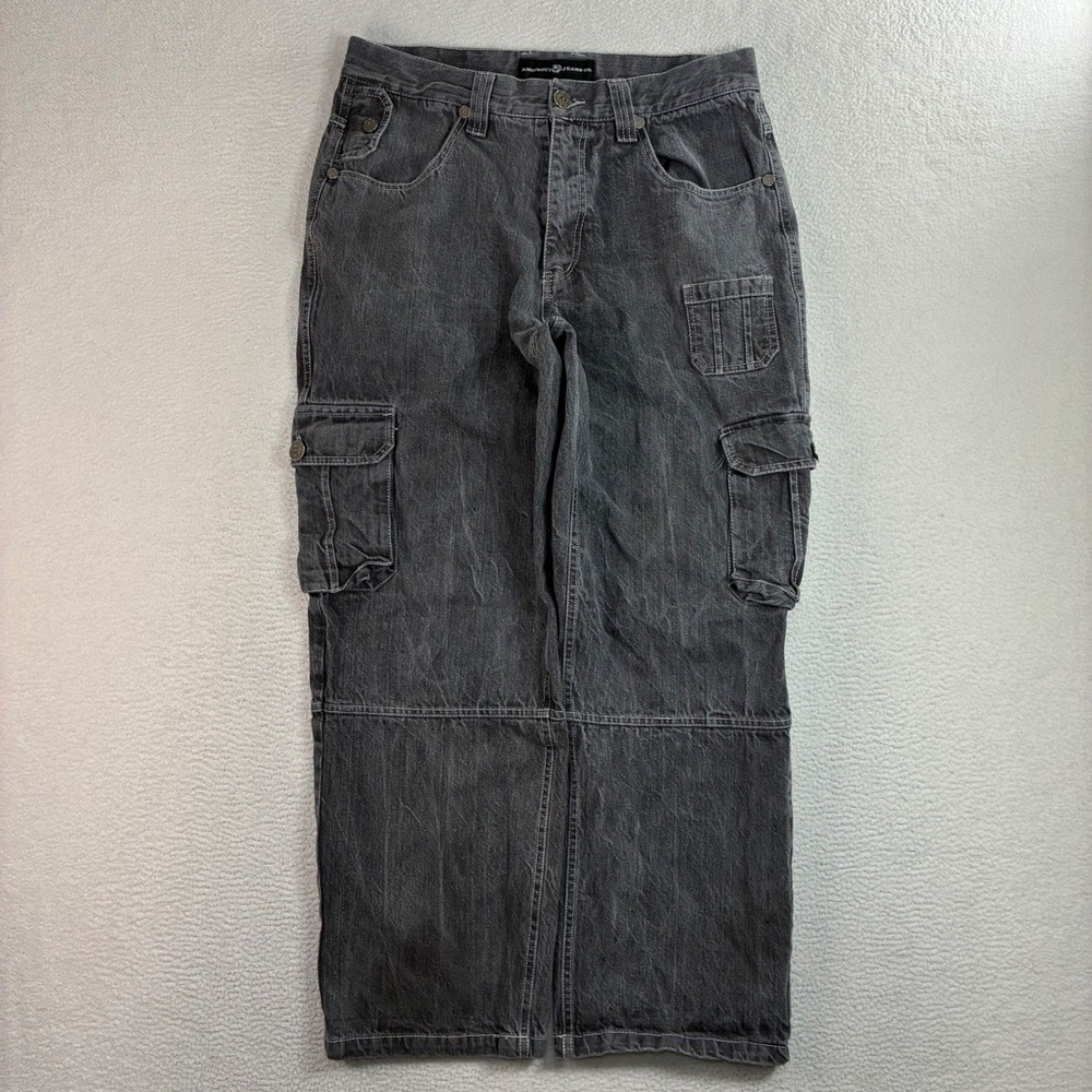 Y2K Knockout Baggy Cargo Jeans Men 36x30 Gray Faded Relaxed Skater Vintage Loose